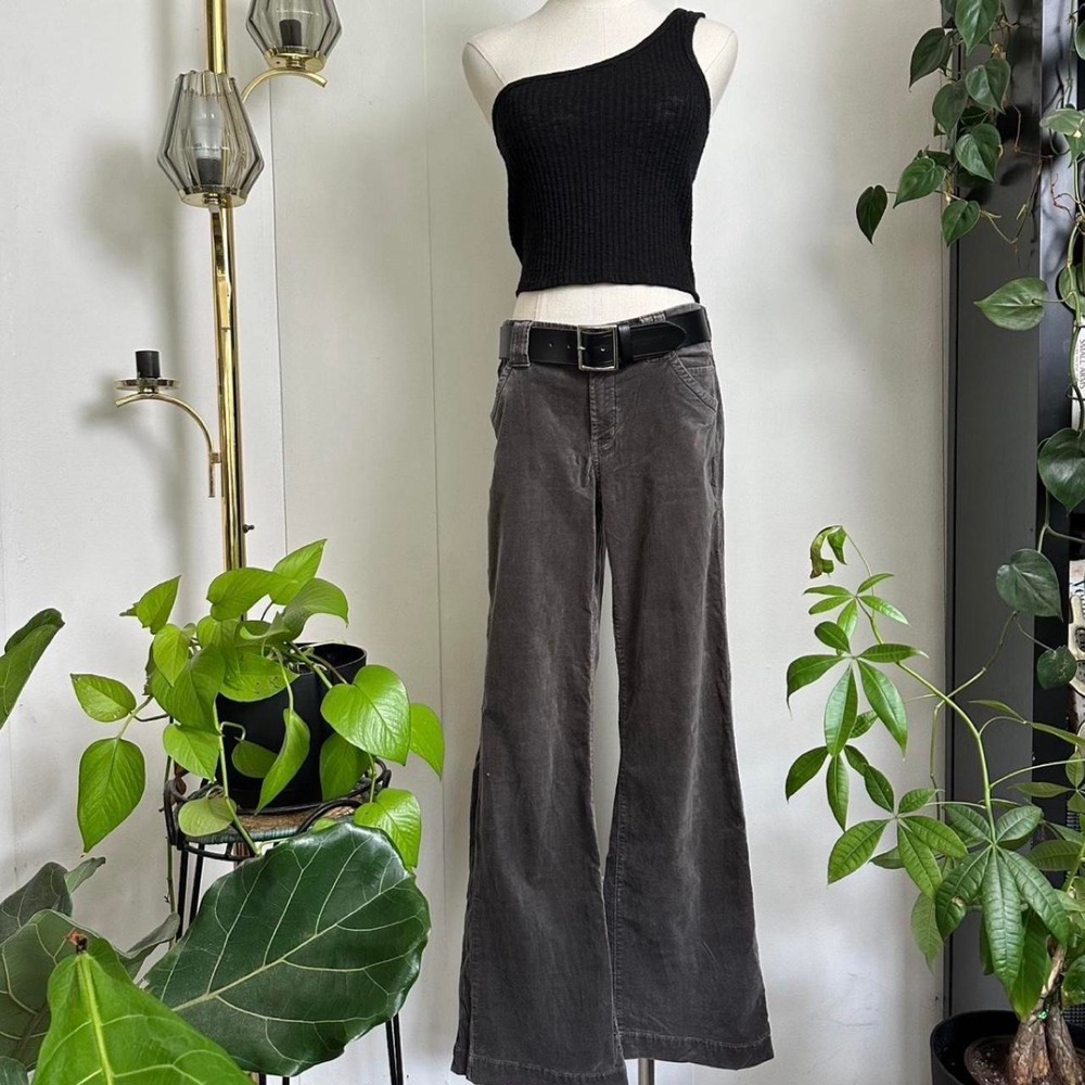 Eddie Bauer Womens Grey Velvet Wide Leg Flare Pants Double Belt Loop Size 8